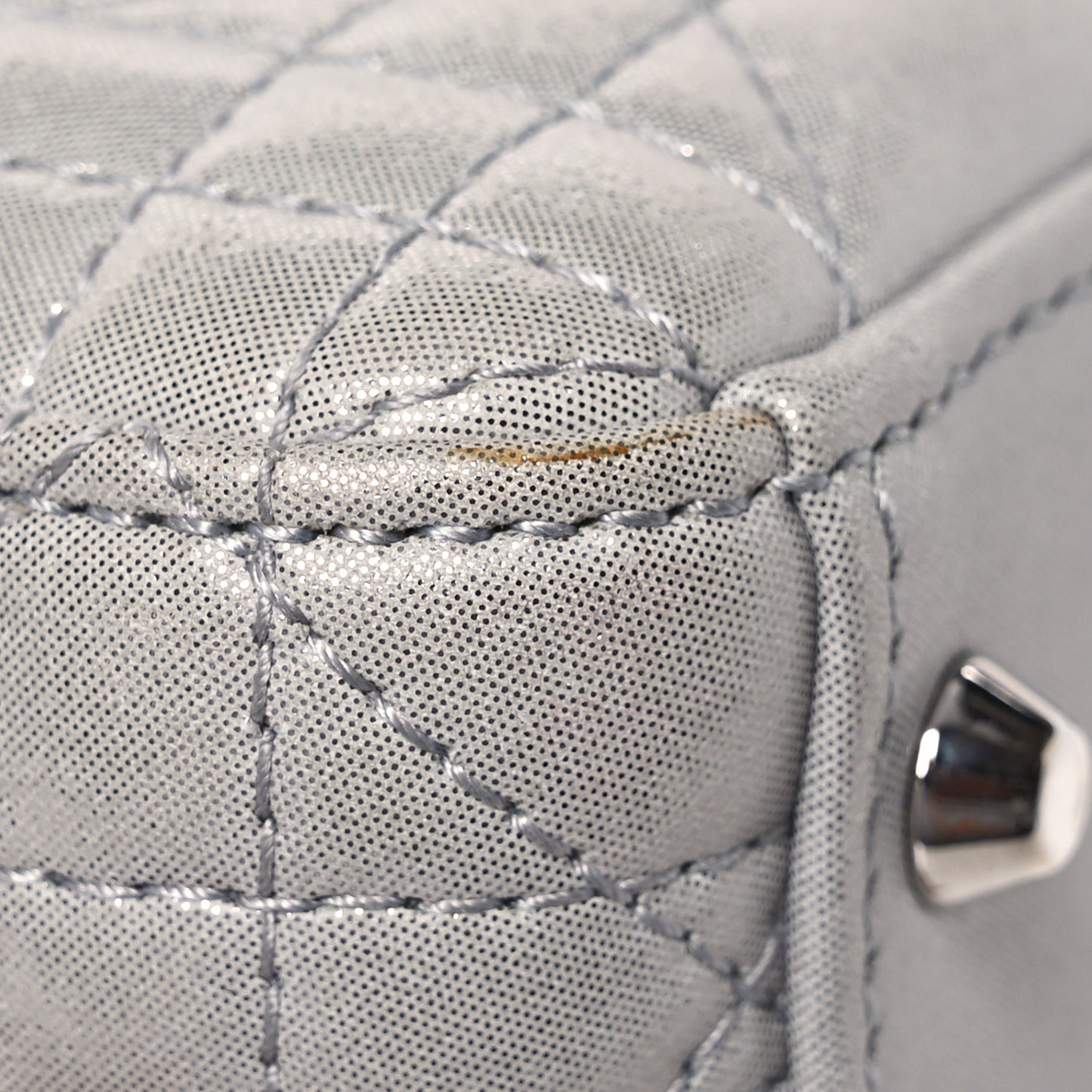 Metallic Nubuck Cannage Mini Lady Dior Silver