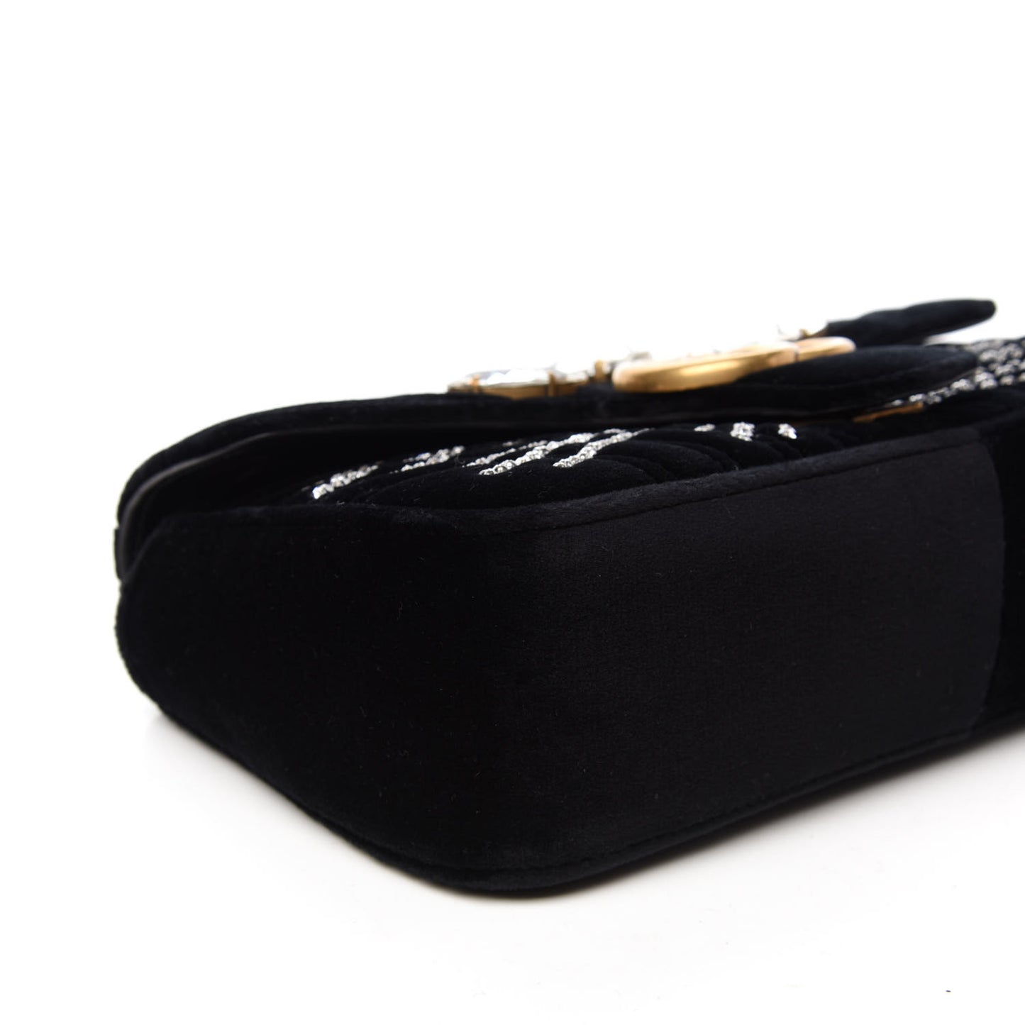 Velvet Matelasse Marquise Crystals Embroidered Small GG Marmont Shoulder Bag Black