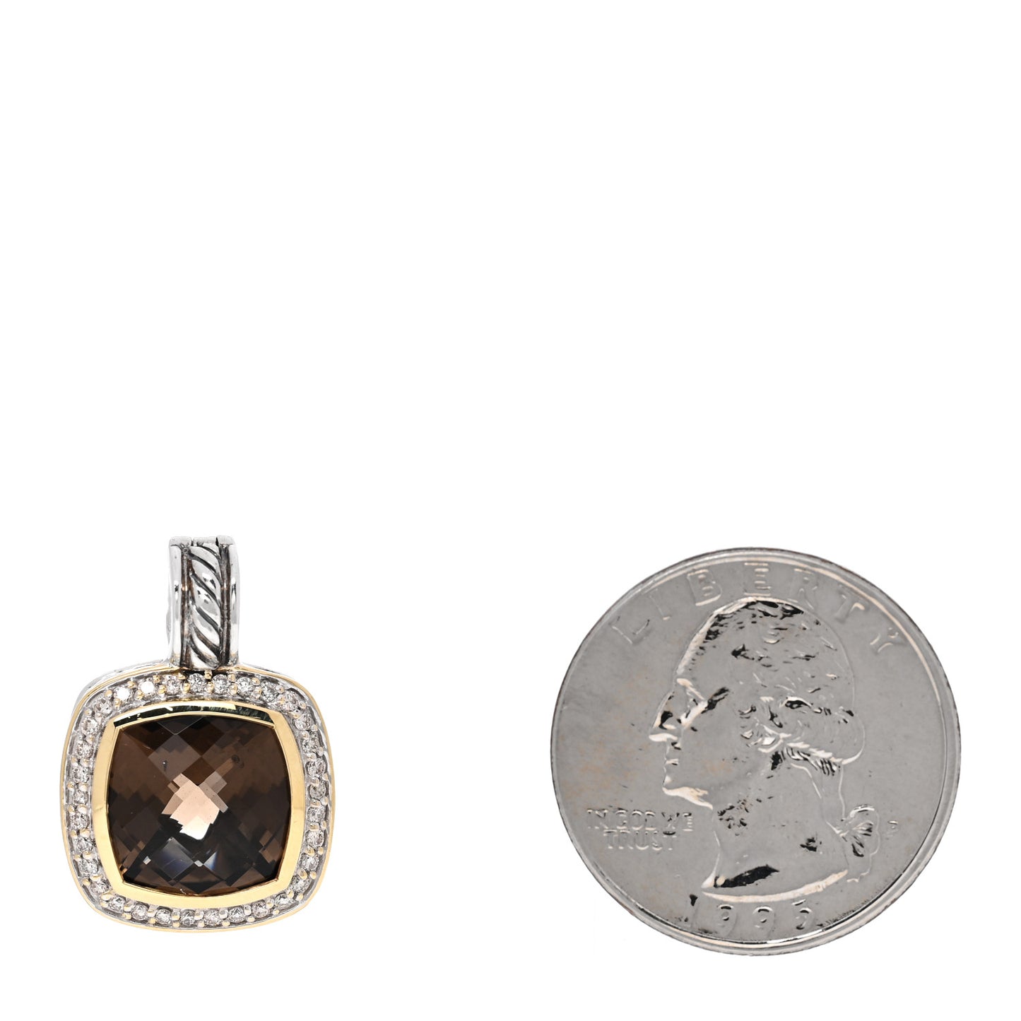 Sterling Silver 18K Yellow Gold Diamond Smoky Quartz 11mm Albion Enhancer Pendant