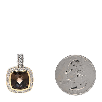 David Yurman Sterling Silver 18K Yellow Gold Diamond Smoky Quartz 11mm Albion Enhancer Pendant 2 of 3