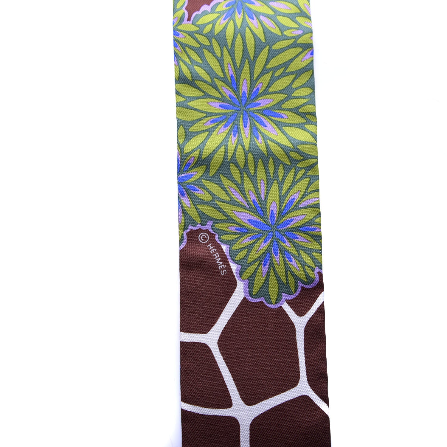 Hermes Silk The Three Graces Twilly Bleu Vert Marron 4 of 4
