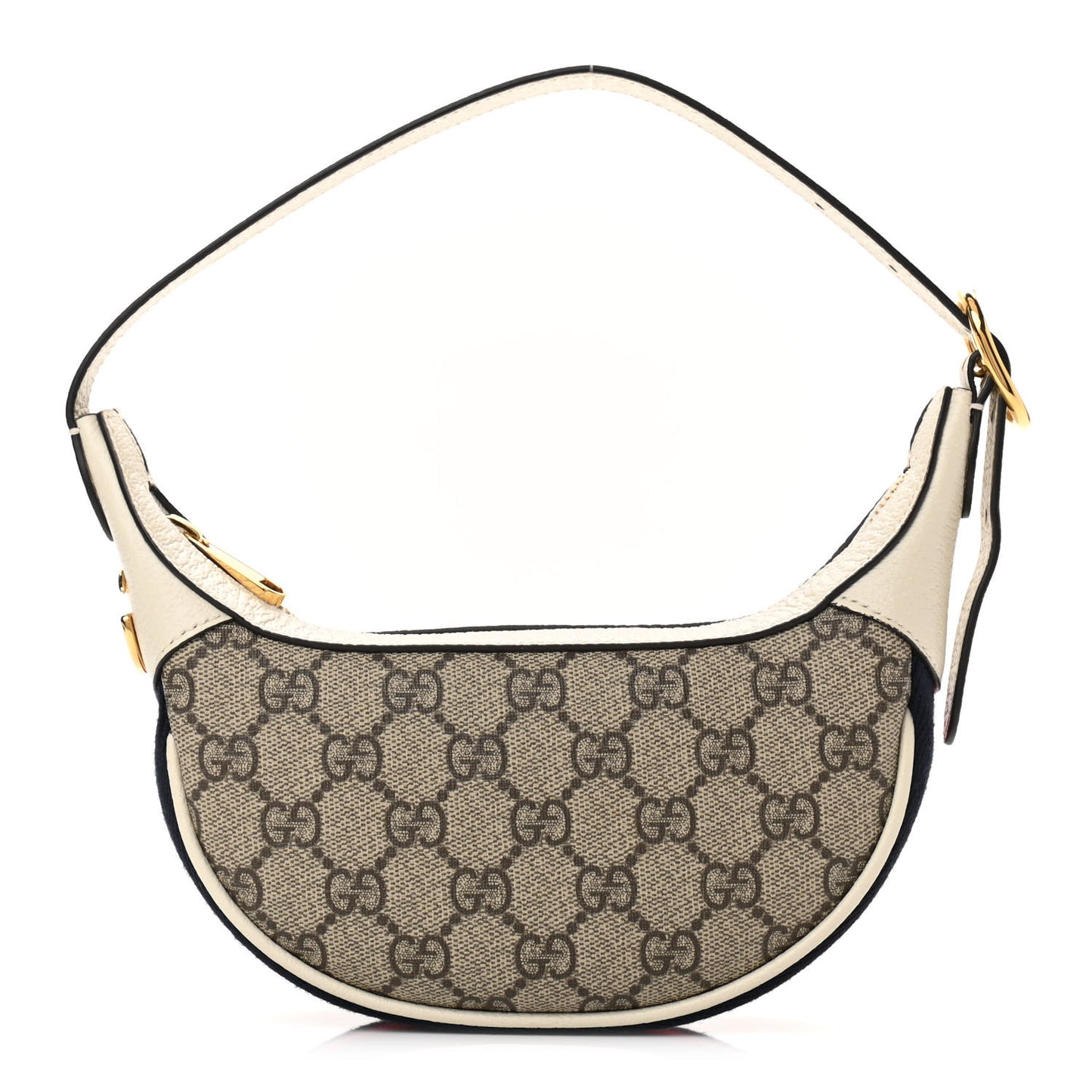 GG Supreme Monogram Textured Dollar Calfskin Web Mini Ophidia Half Moon Hobo Beige Ebony Mystic White