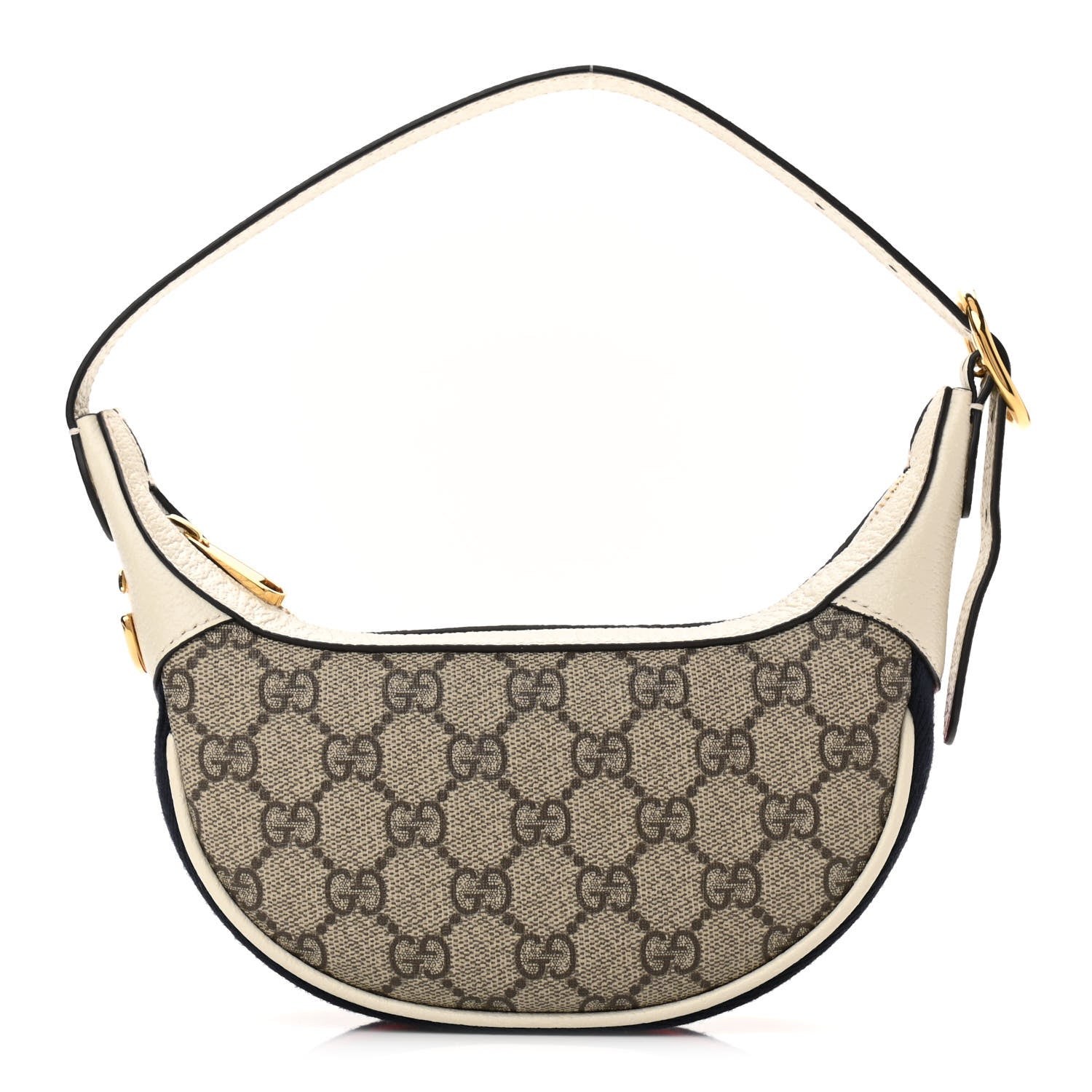 Gucci GG Supreme Monogram Textured Dollar Calfskin Web Mini Ophidia Half Moon Hobo Beige Ebony Mystic White 1 of 12