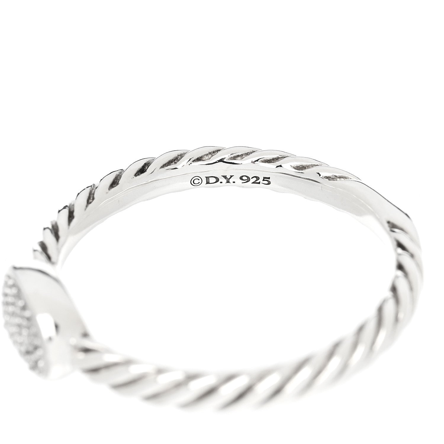 David Yurman Sterling Silver Diamond Pave Cable Classics Oval Ring 54 7 5 of 6