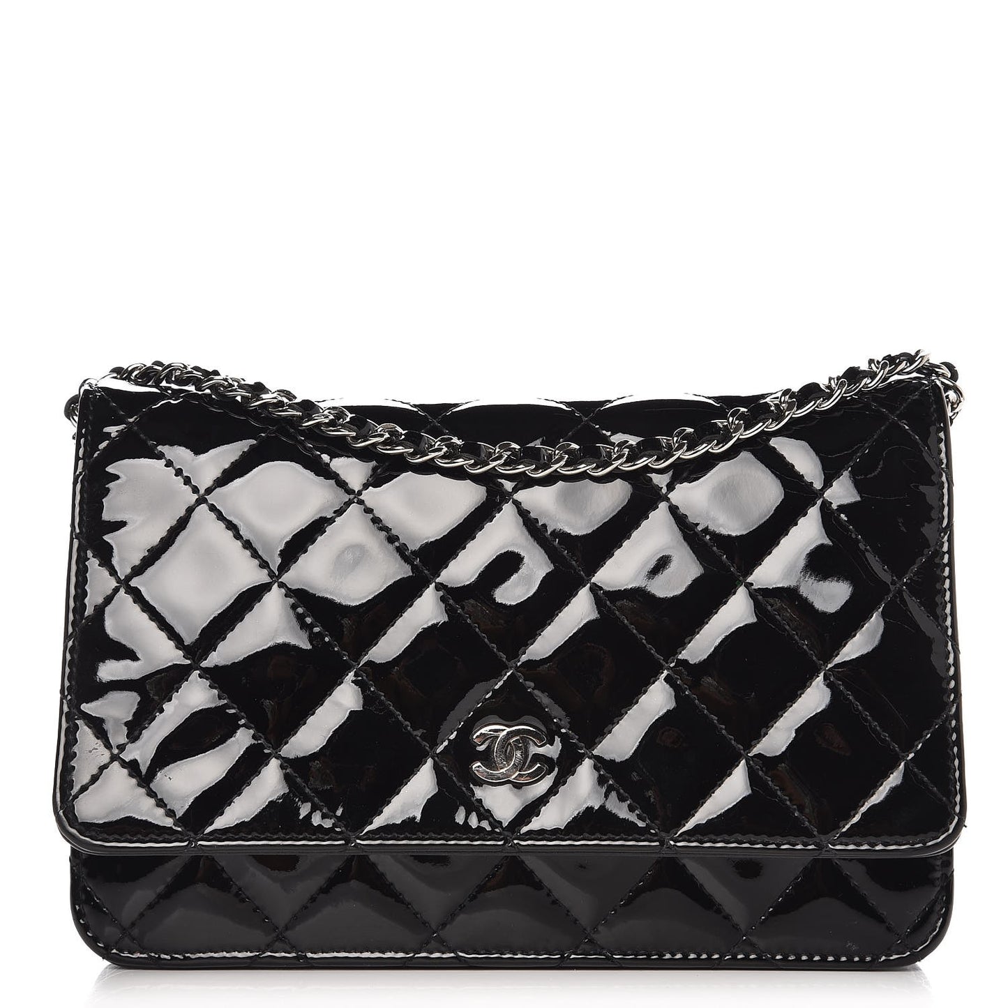 Patent Quilted Wallet On Chain WOC Black