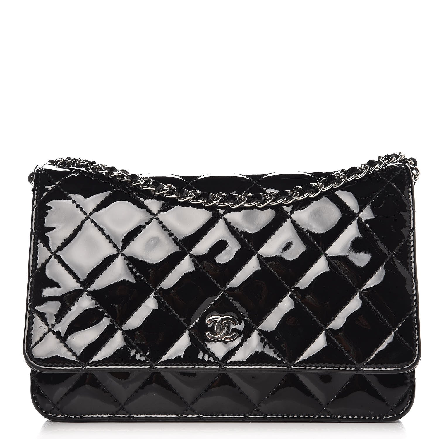 Chanel Patent Quilted Wallet On Chain WOC Black 1 of 11