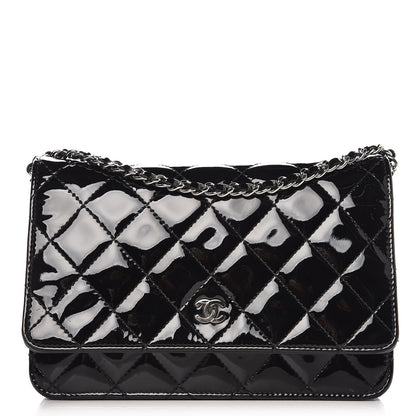 Chanel Patent Quilted Wallet On Chain WOC Black 1 of 11