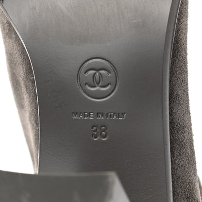 Chanel Suede Calfskin CC Over The Knee Boots 38 Grey 6 of 7