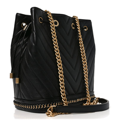 Chanel Sheepskin Chevron Quilted Drawstring Bag Black 3 of 10
