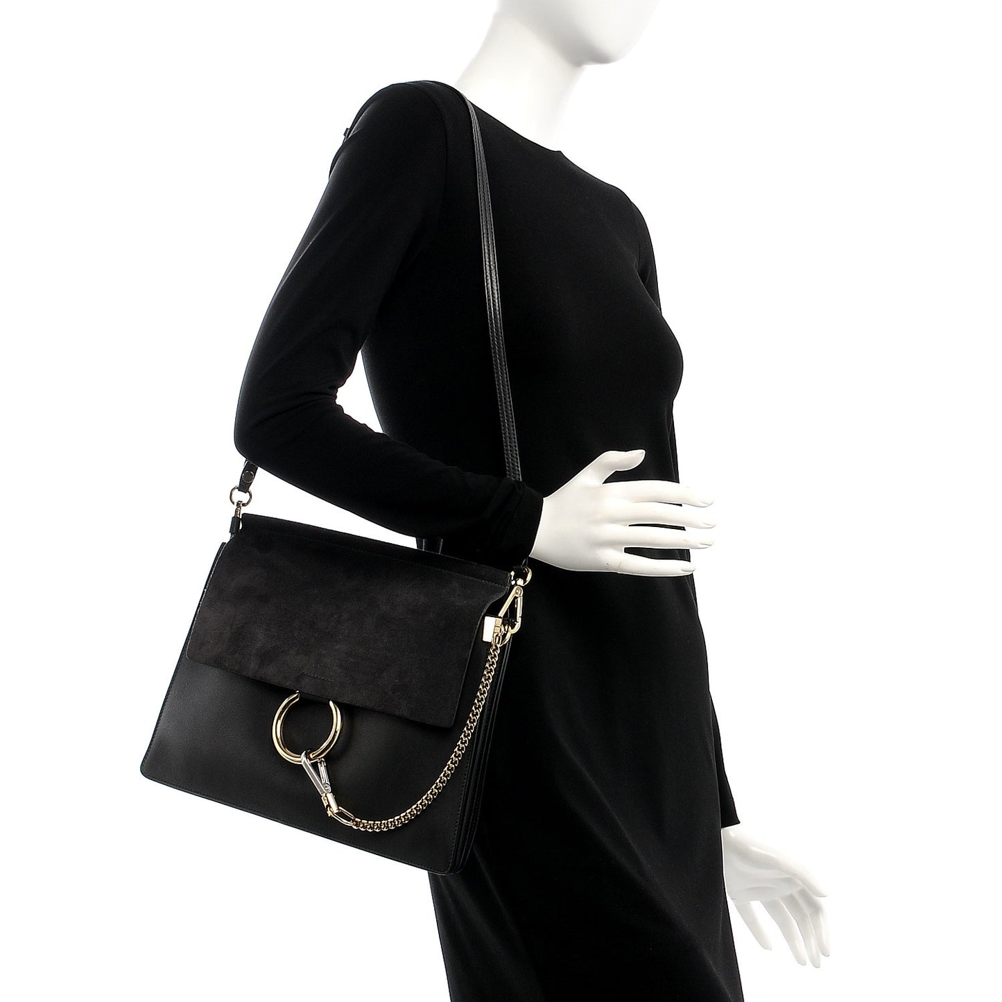 Calfskin Suede Medium Faye Shoulder Bag Carbon Grey