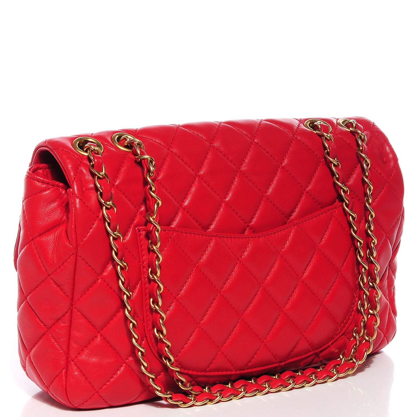 Lambskin Quilted Now and Forever Large Flap Red