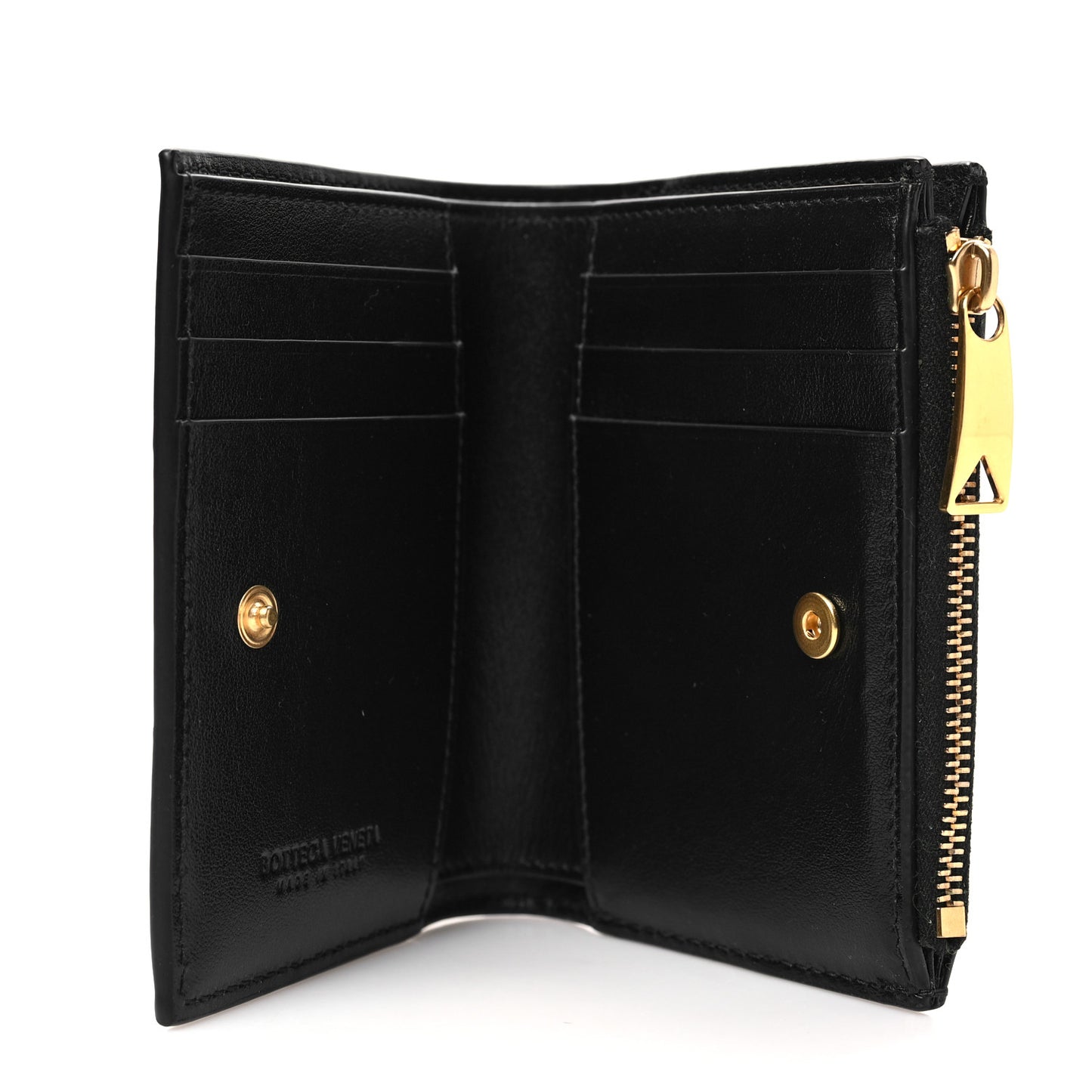 Nappa Maxi Intrecciato Small Bi-Fold Zip Wallet Black