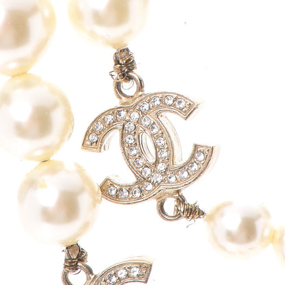Chanel Graduated Pearl Crystal CC Long Necklace Light Gold 4 of 5