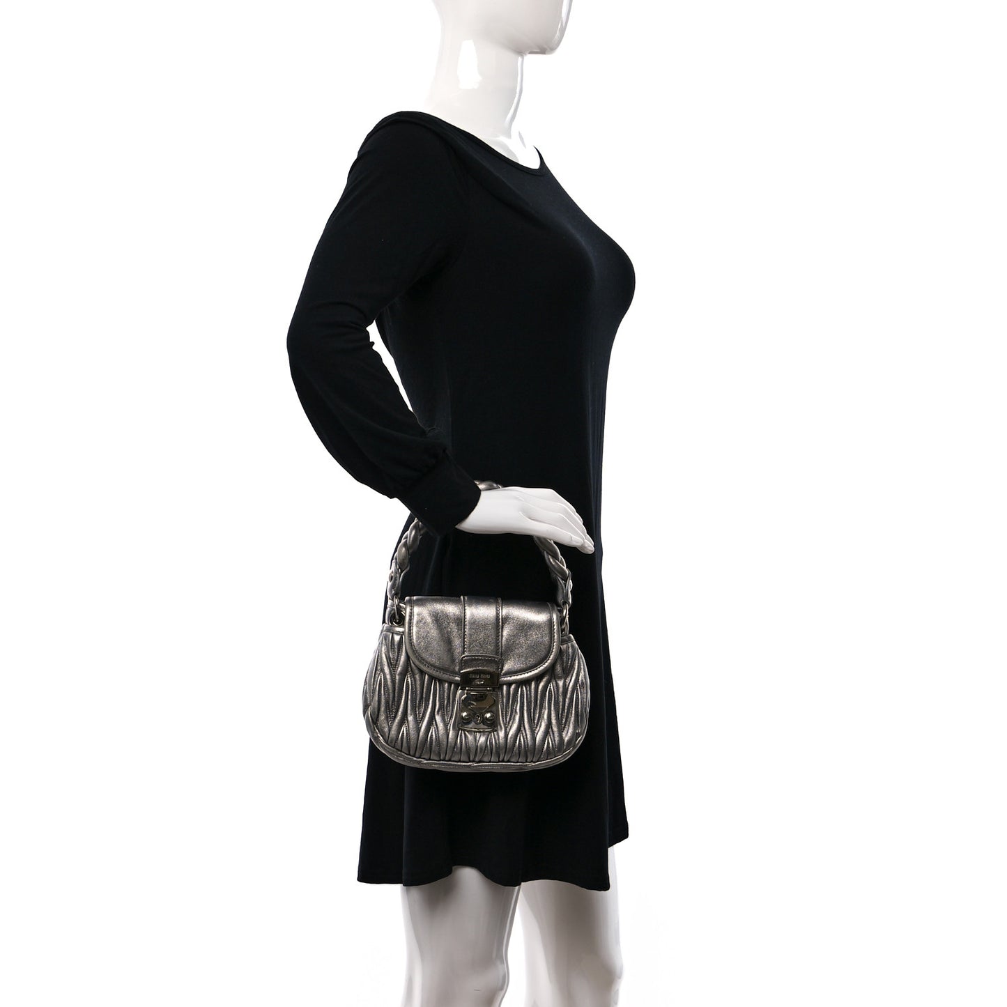 Metallic Nappa Matelasse Top Handle Tote Silver
