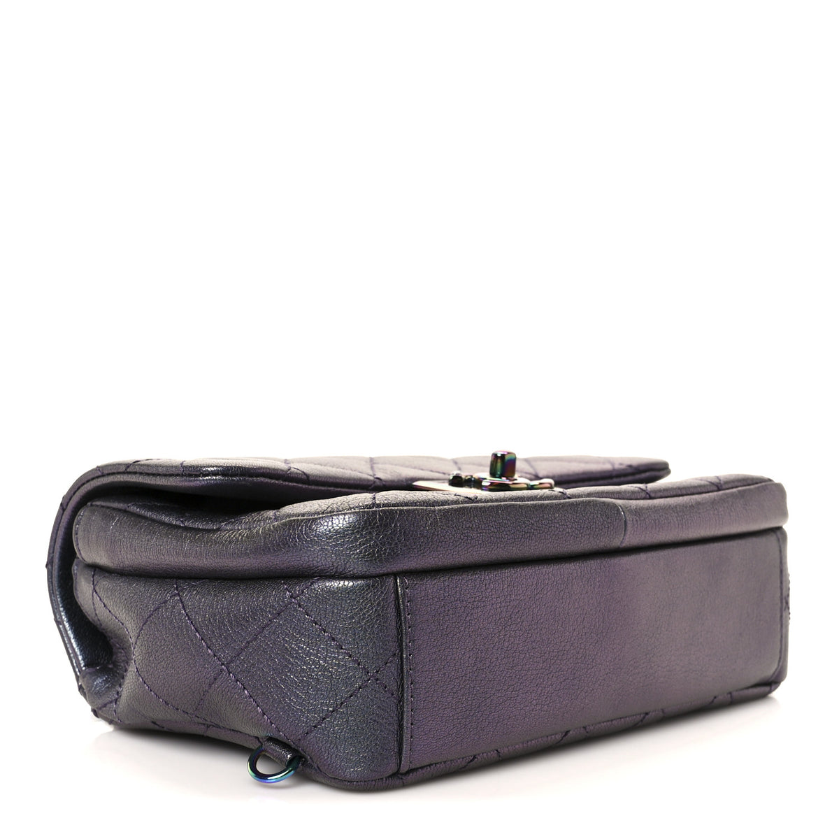 Iridescent Goatskin Quilted Small Double Carry Waist Chain Flap Purple
