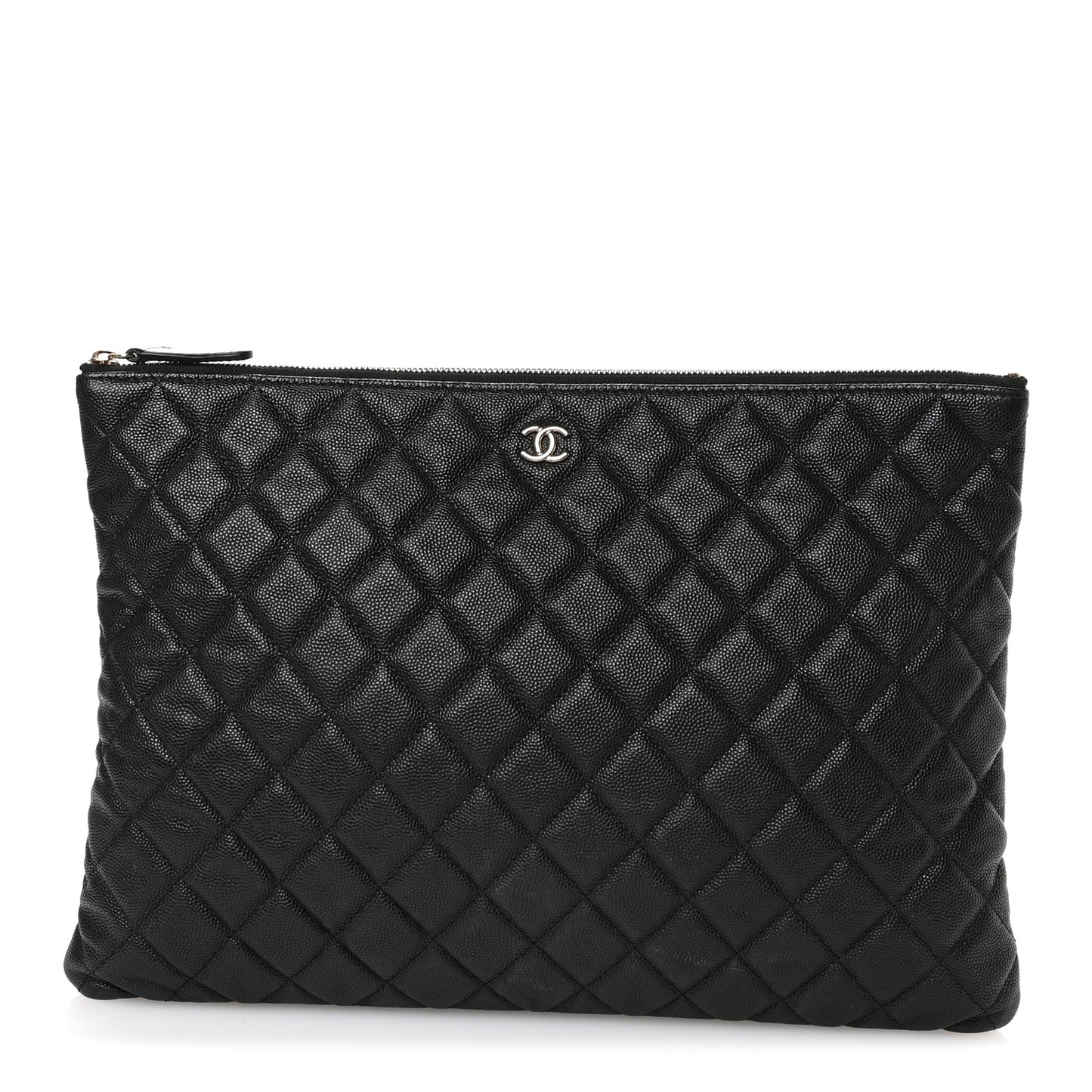 Iridescent Caviar Quilted Large Cosmetic Case Black