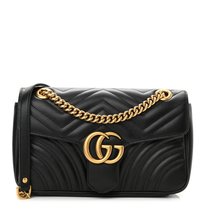 Gucci Calfskin Matelasse Small GG Marmont Shoulder Bag Black 1 of 7