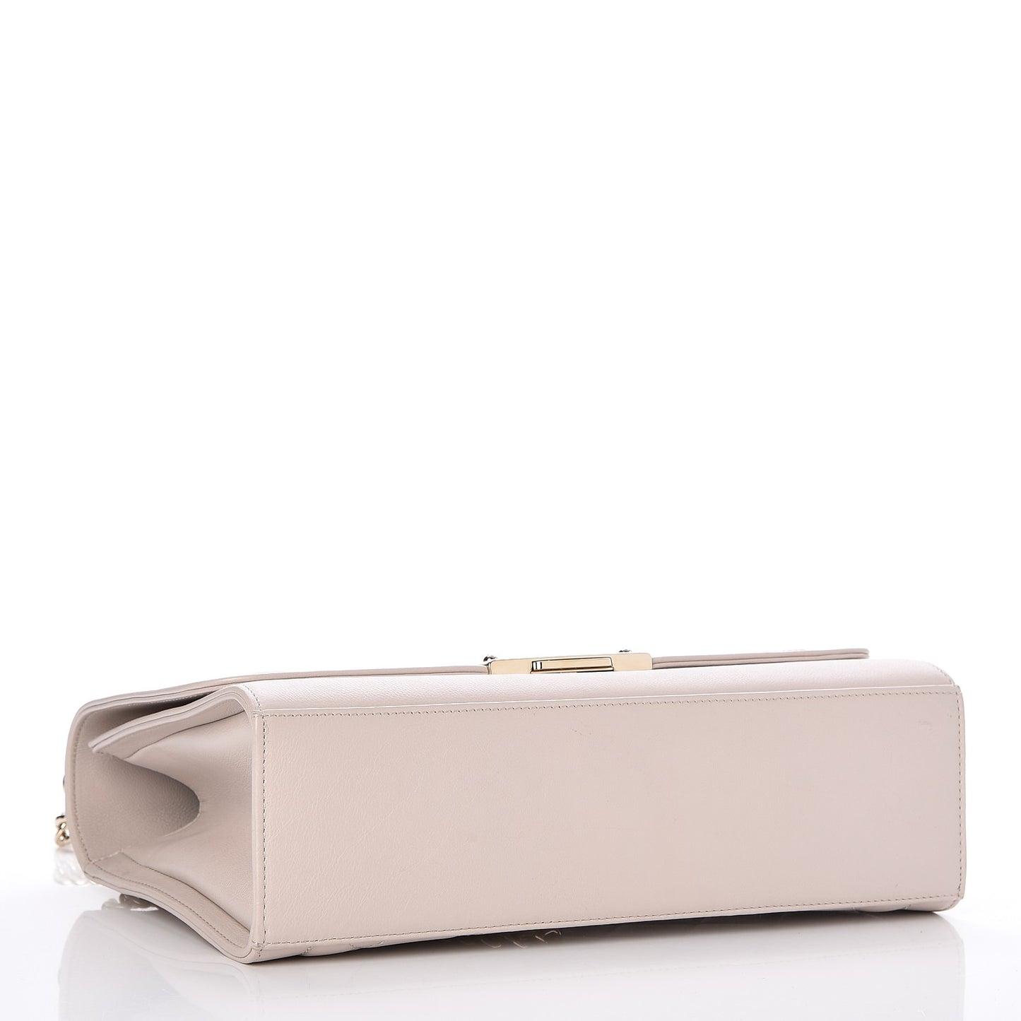 Grained Calfskin Quilted Large Label Click Flap Bag Light Beige