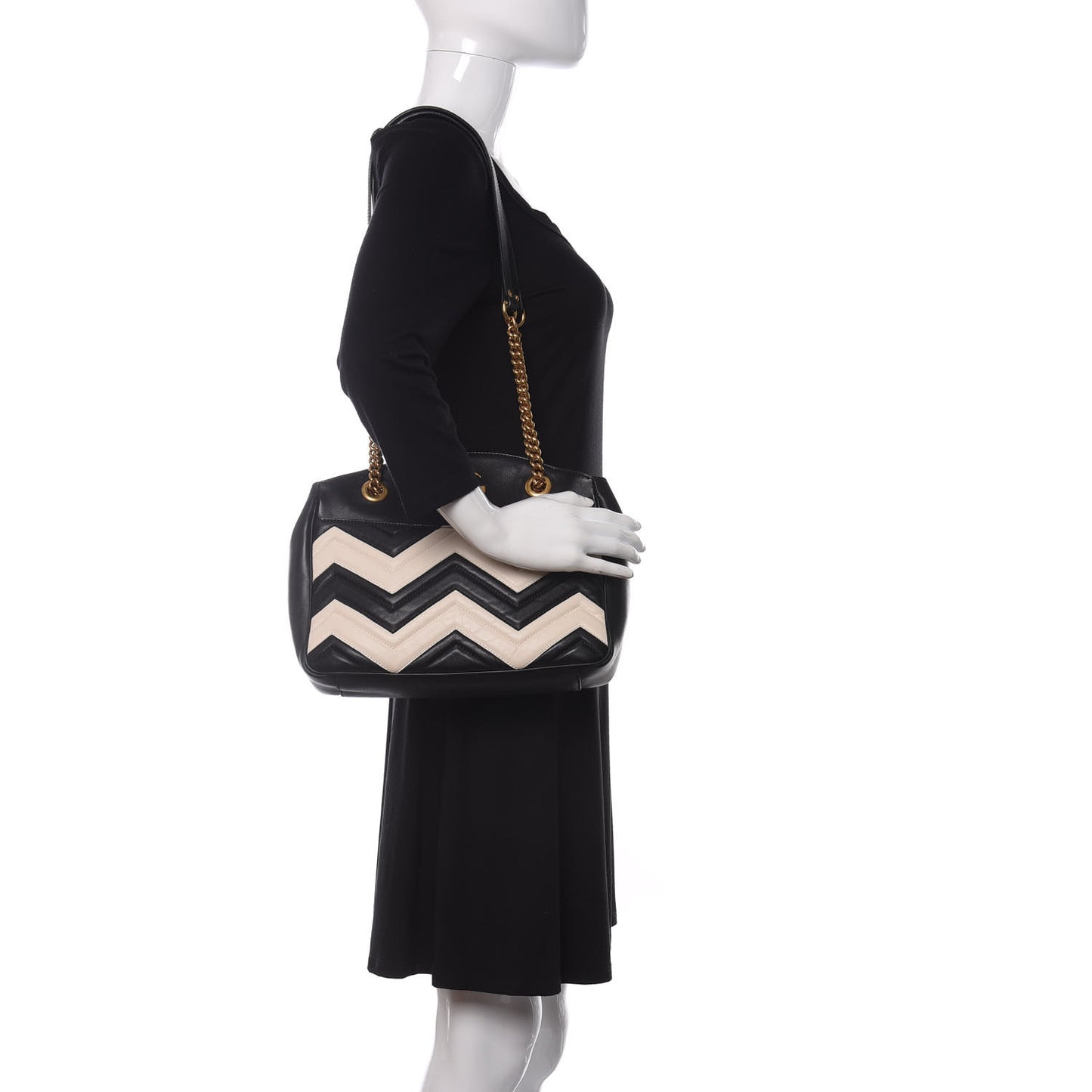 Calfskin Matelasse Medium GG Marmont Open Top Shoulder Bag Black White