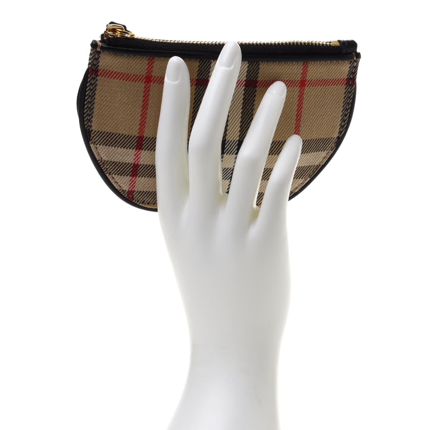 Burberry Cotton Calfskin Vintage Check Small Olympia Zip Pouch Archive Beige 2 of 6