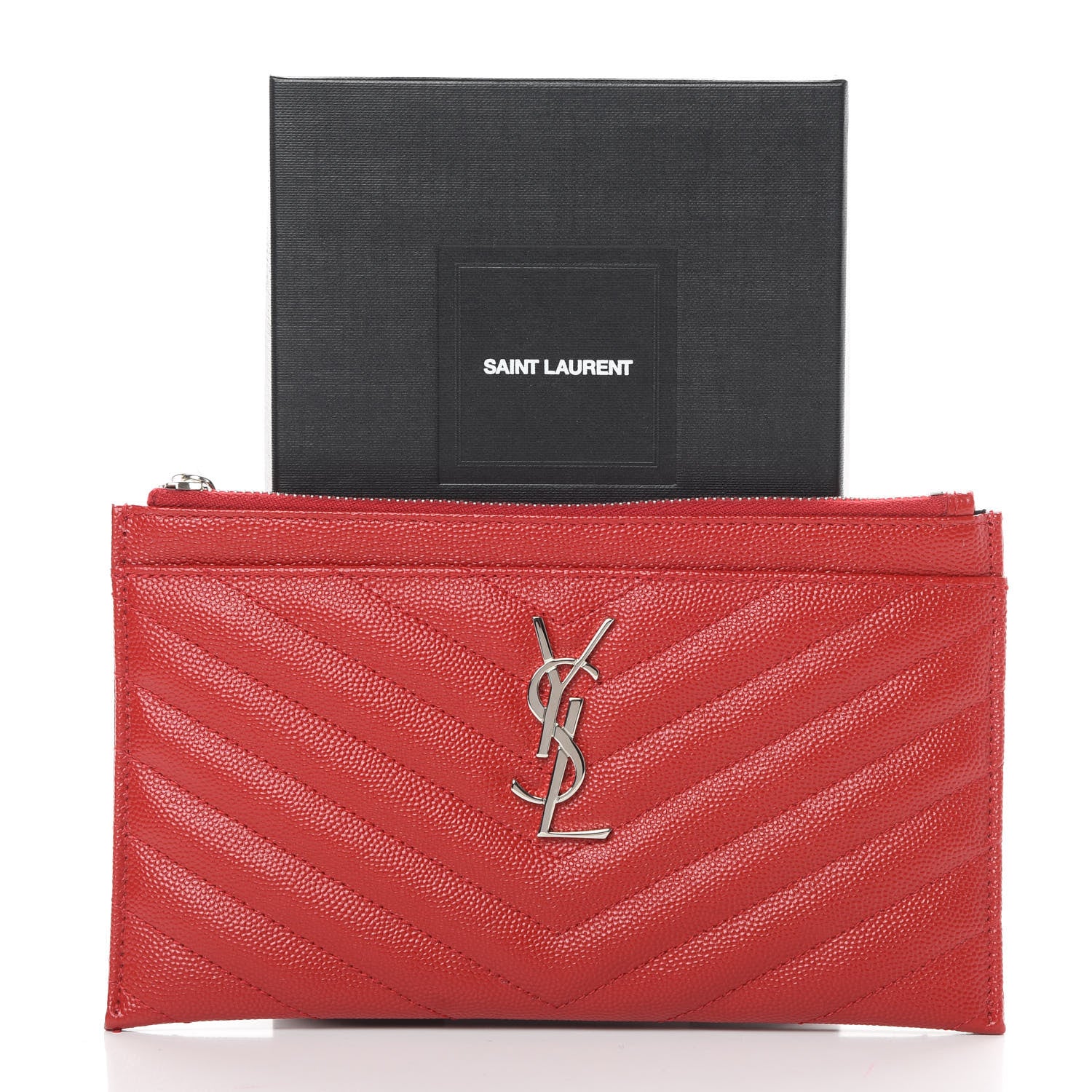 Saint Laurent Grain De Poudre Chevron Monogram Bill Pouch Rouge Eros 8 of 8