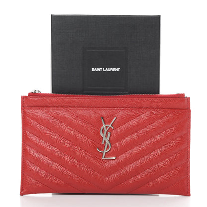 Saint Laurent Grain De Poudre Chevron Monogram Bill Pouch Rouge Eros 8 of 8