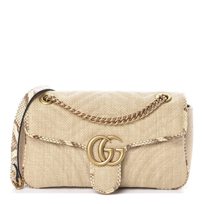 Gucci Raffia Elaphe Matelasse Small GG Marmont Shoulder Bag Natural Cream Brown 1 of 9