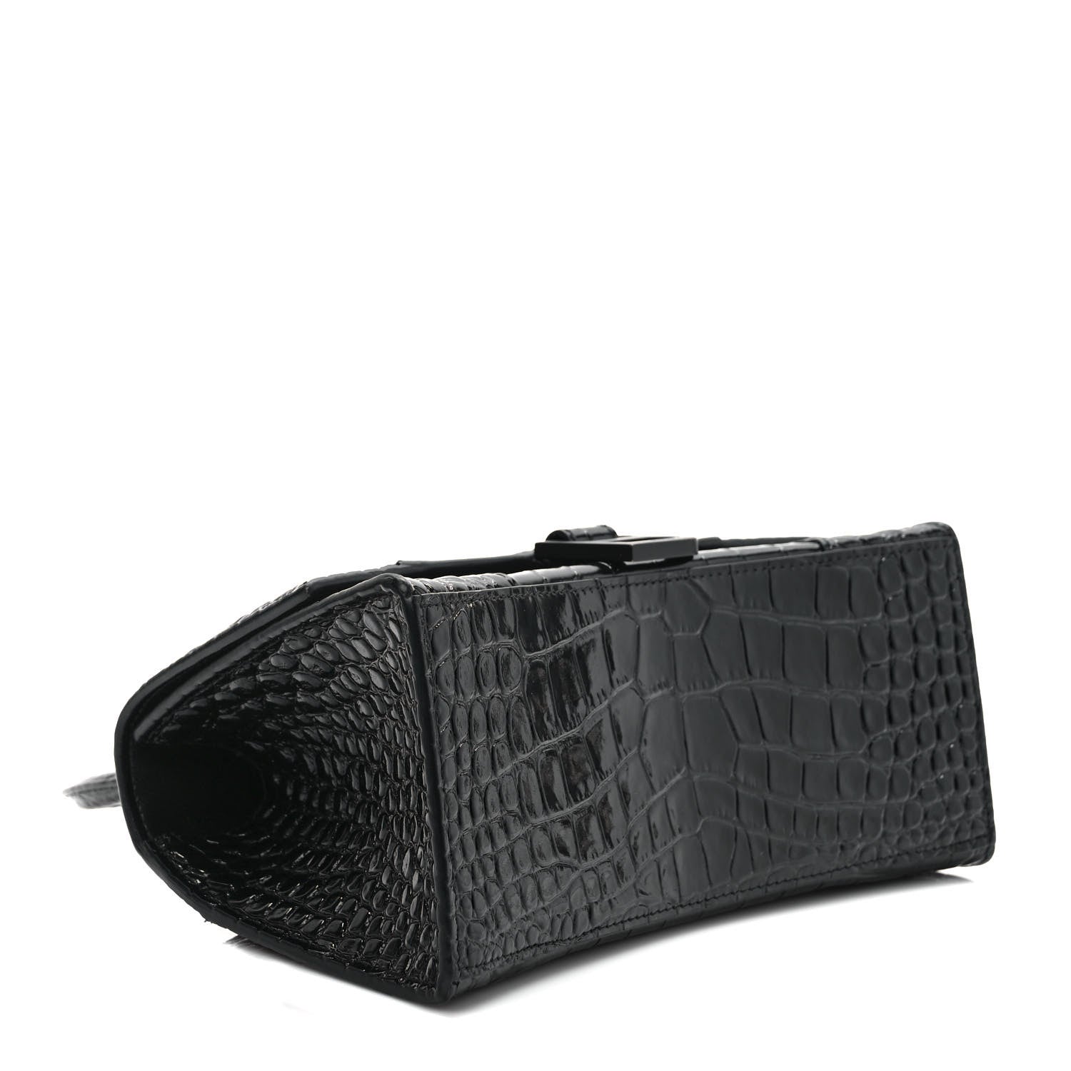 Balenciaga Shiny Calfskin Monochrome Crocodile Embossed Small Hourglass Top Handle Bag Black 4 of 9