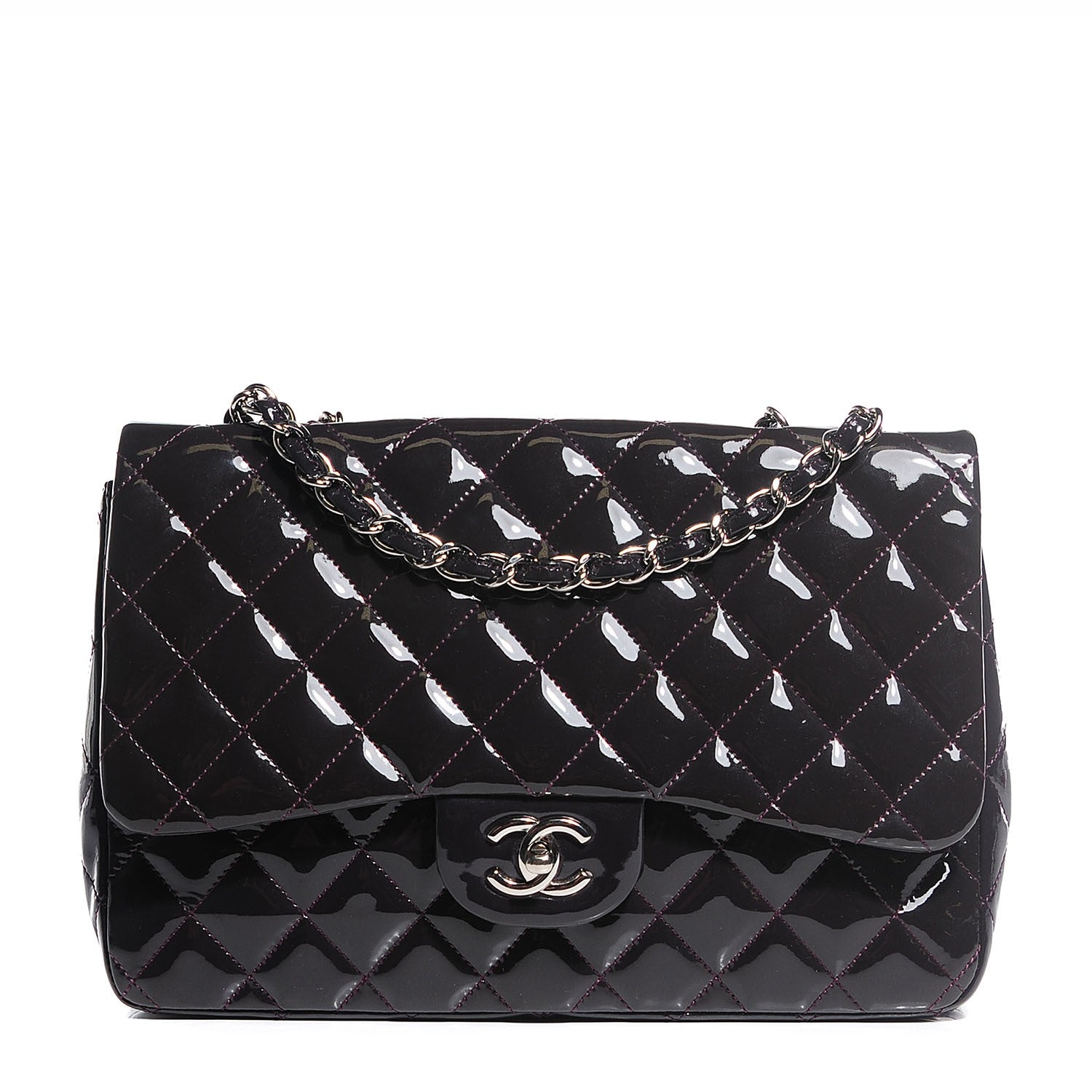 Chanel Patent Quilted Jumbo Single Flap Dark Purple 1 of 8