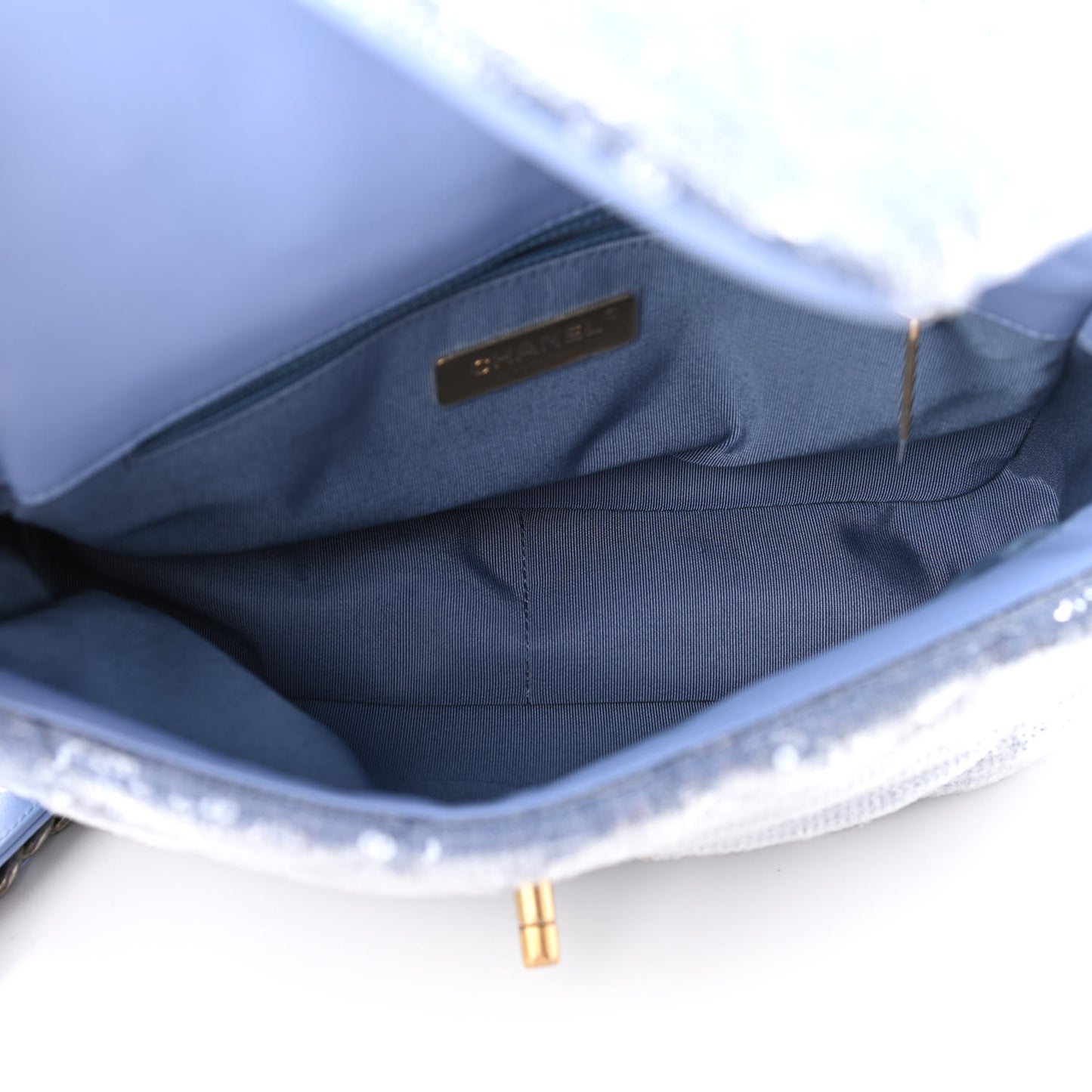 Sequin Quilted Medium Chanel 19 Flap Light Blue
