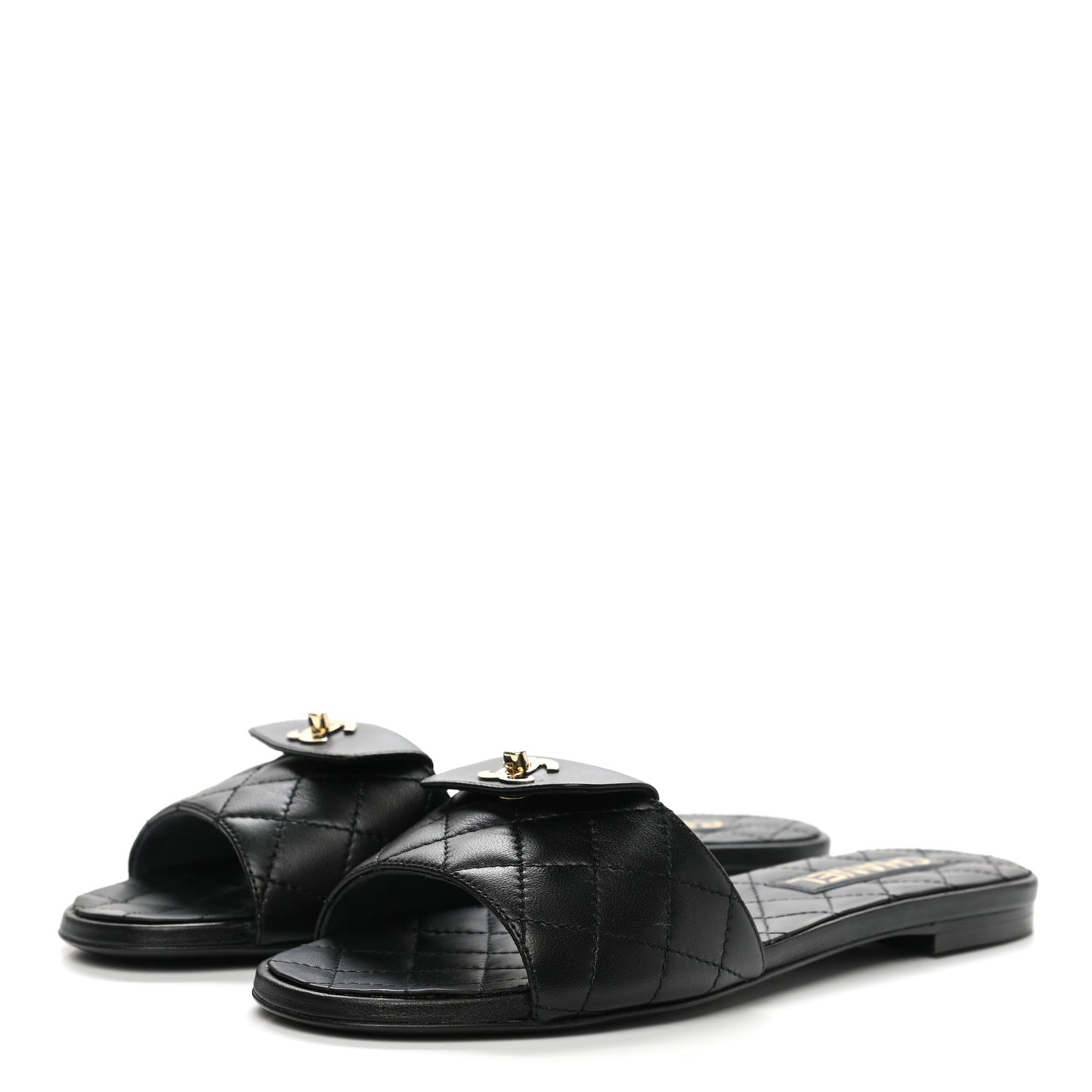 Lambskin Quilted CC Turnlock Sandals 38 Black
