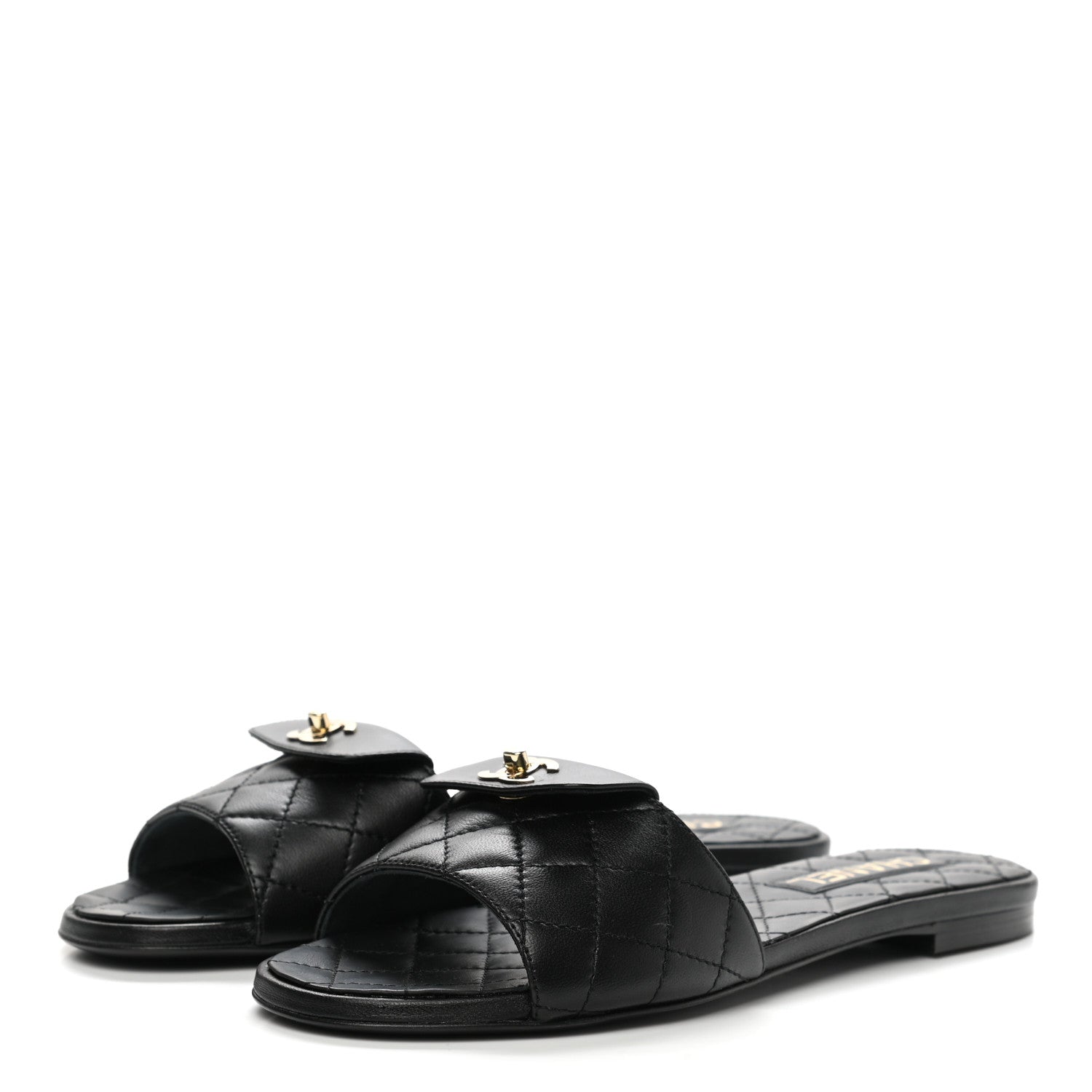 Chanel Lambskin Quilted CC Turnlock Sandals 38 Black 3 of 9