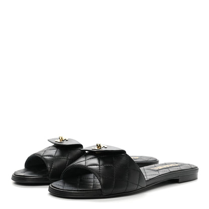 Chanel Lambskin Quilted CC Turnlock Sandals 38 Black 3 of 9