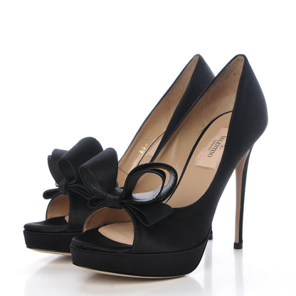 Valentino Garavani Satin Couture Bow Peep Toe 95/125mm Platform Pumps 37.5 Black 4 of 9