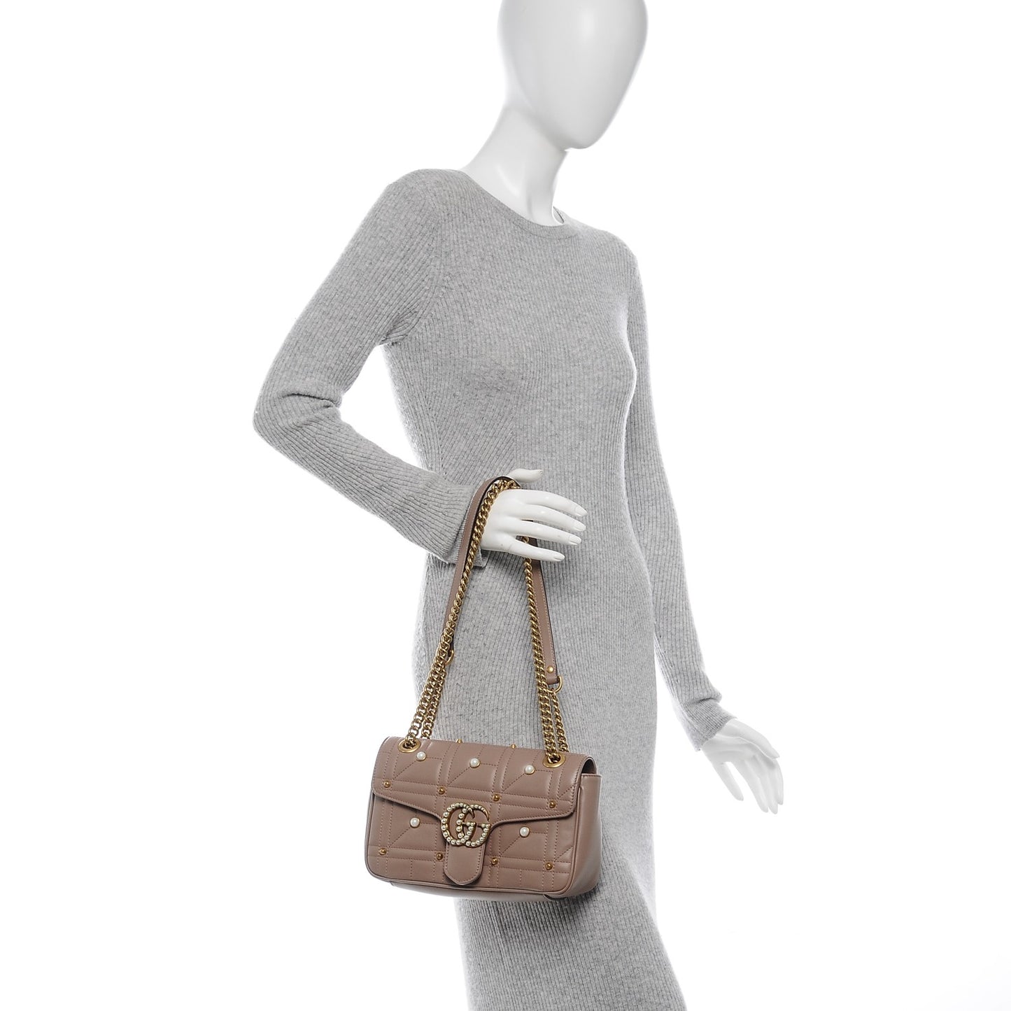 Calfskin Matelasse Studded Mini Pearly GG Marmont Shoulder Bag Porcelain Rose