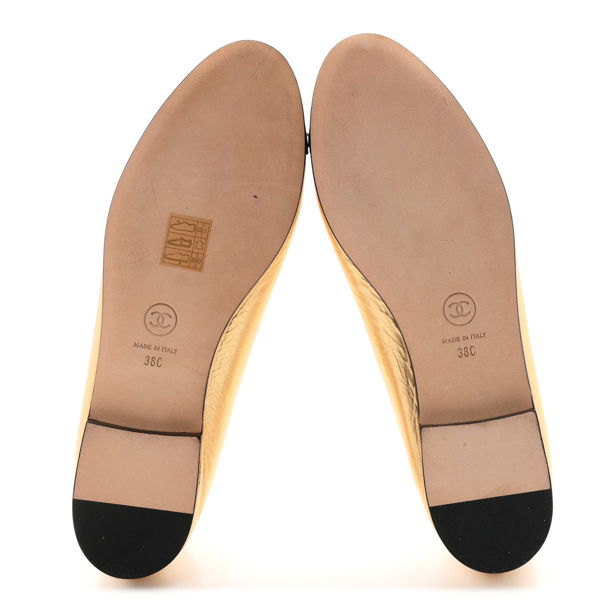 Chanel Metallic Laminated Lambskin Grosgrain CC Cap Toe Ballerina Flats 38 Dark Gold Black 6 of 9