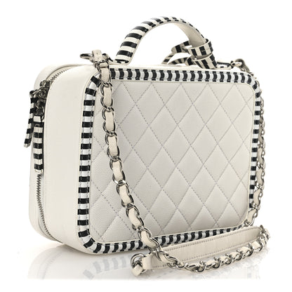 Chanel Caviar Quilted Striped Medium CC Filigree Vanity Case White Black 3 of 13
