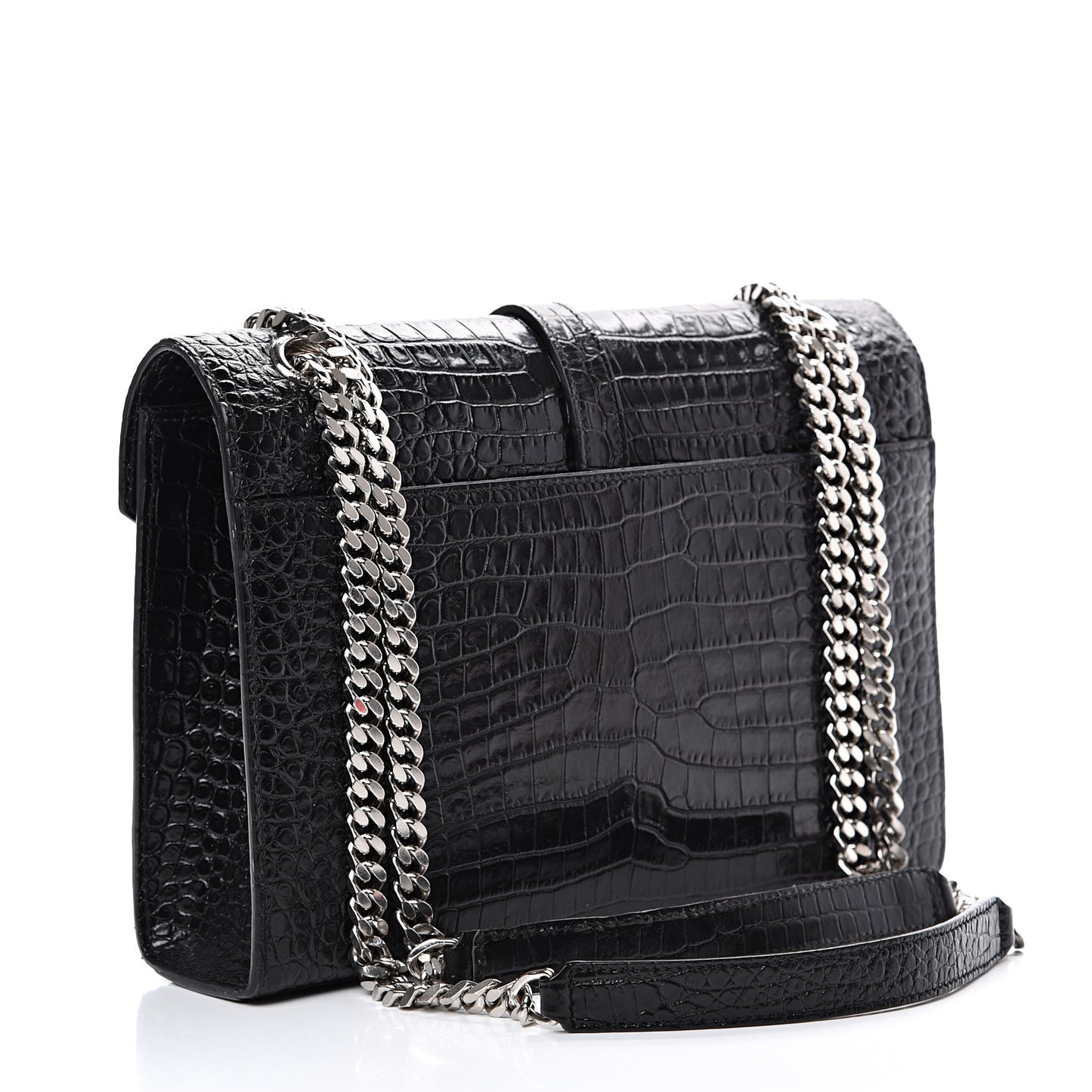 Calfskin Crocodile Embossed Medium Monogram Envelope Chain Shoulder Bag Black