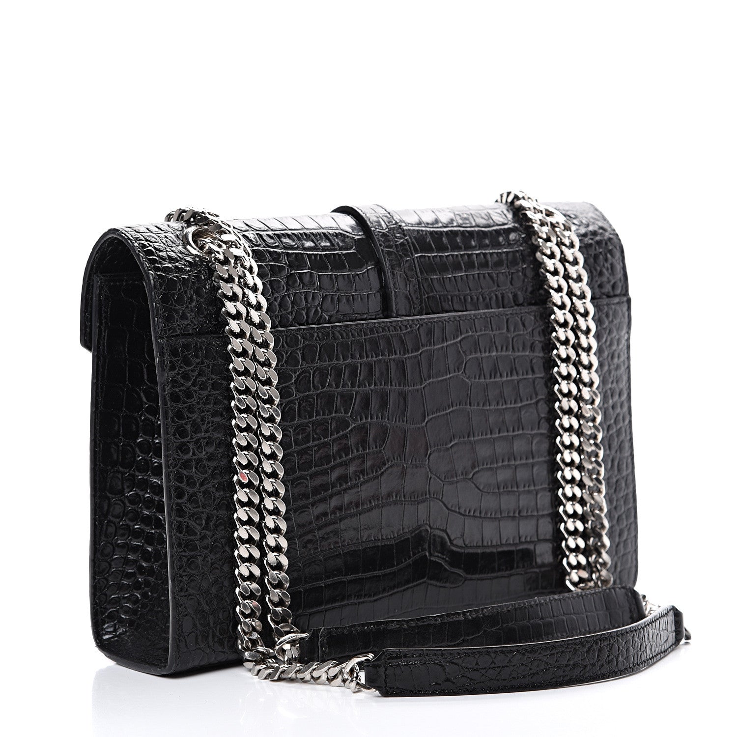 Saint Laurent Calfskin Crocodile Embossed Medium Monogram Envelope Chain Shoulder Bag Black 2 of 15