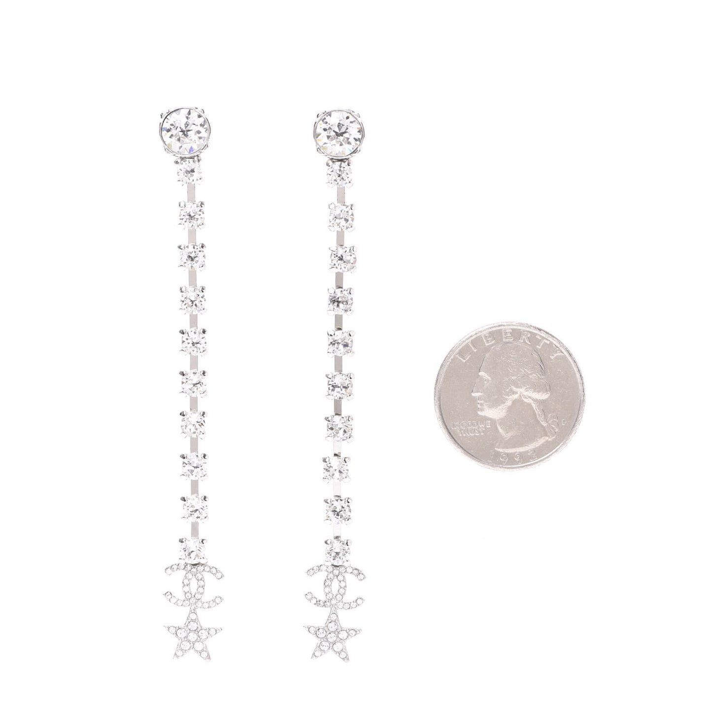 Crystal Starfall Drop Long CC Earrings Silver