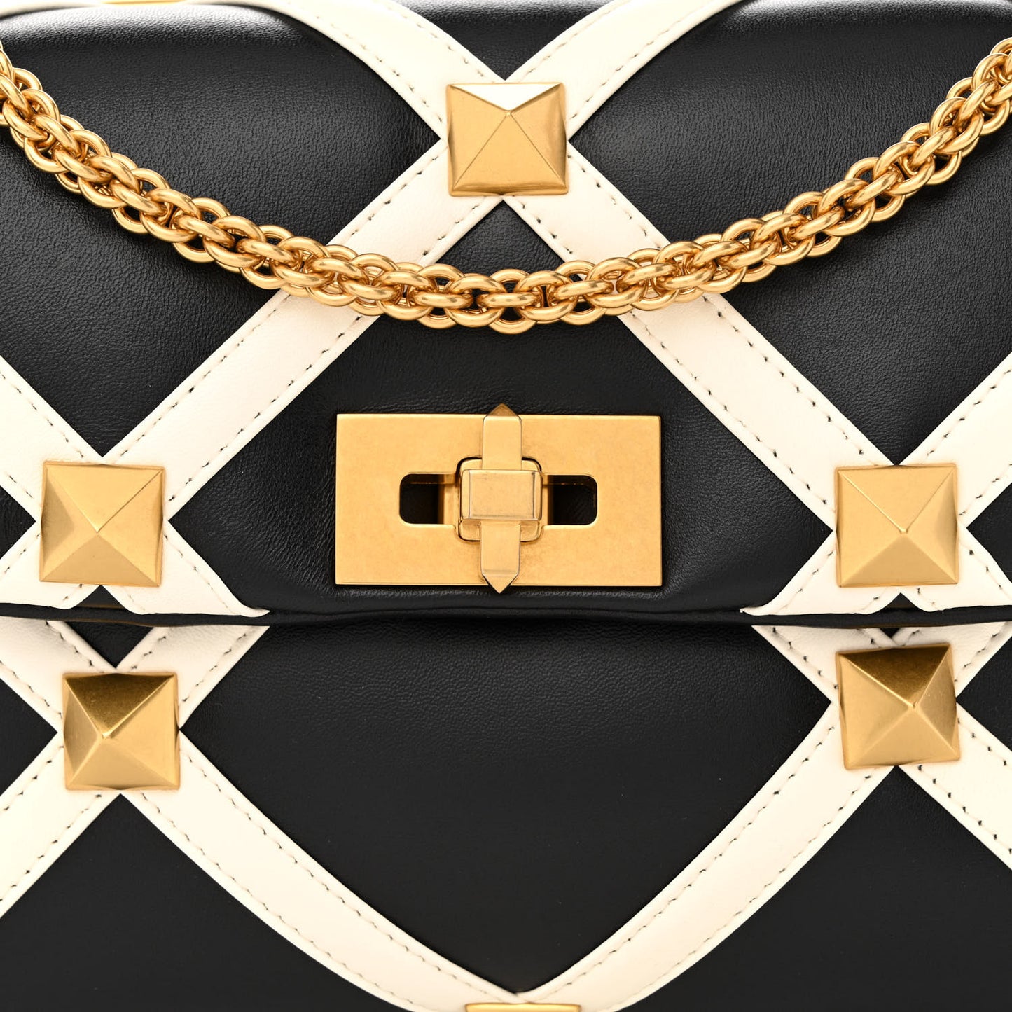 Nappa Large Roman Stud Shoulder Bag Black White
