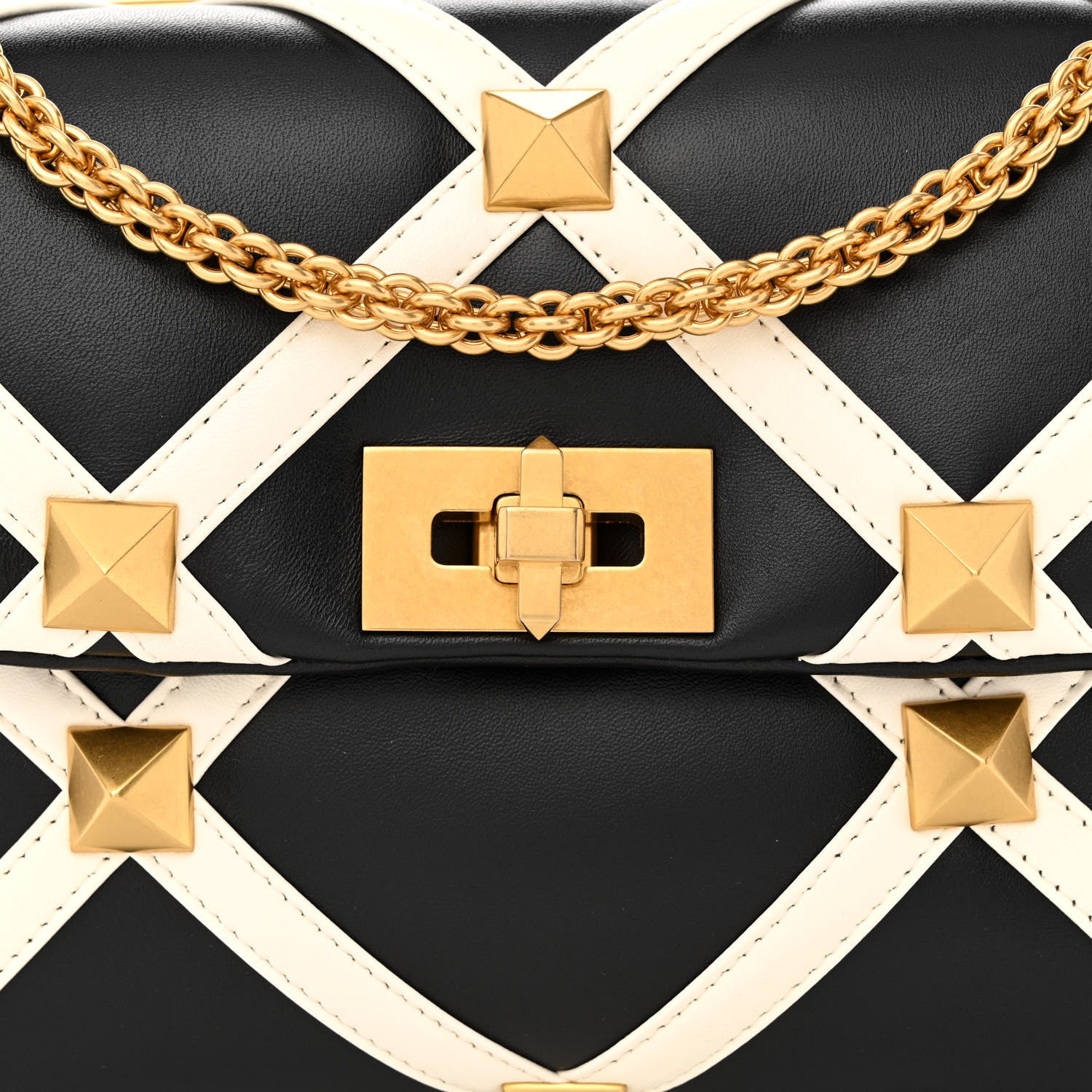 Valentino Garavani Nappa Large Roman Stud Shoulder Bag Black White 7 of 9