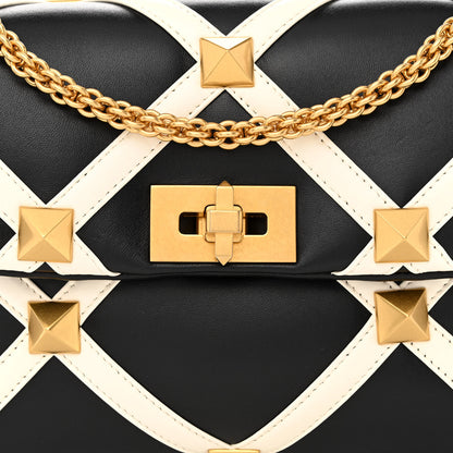Valentino Garavani Nappa Large Roman Stud Shoulder Bag Black White 7 of 9