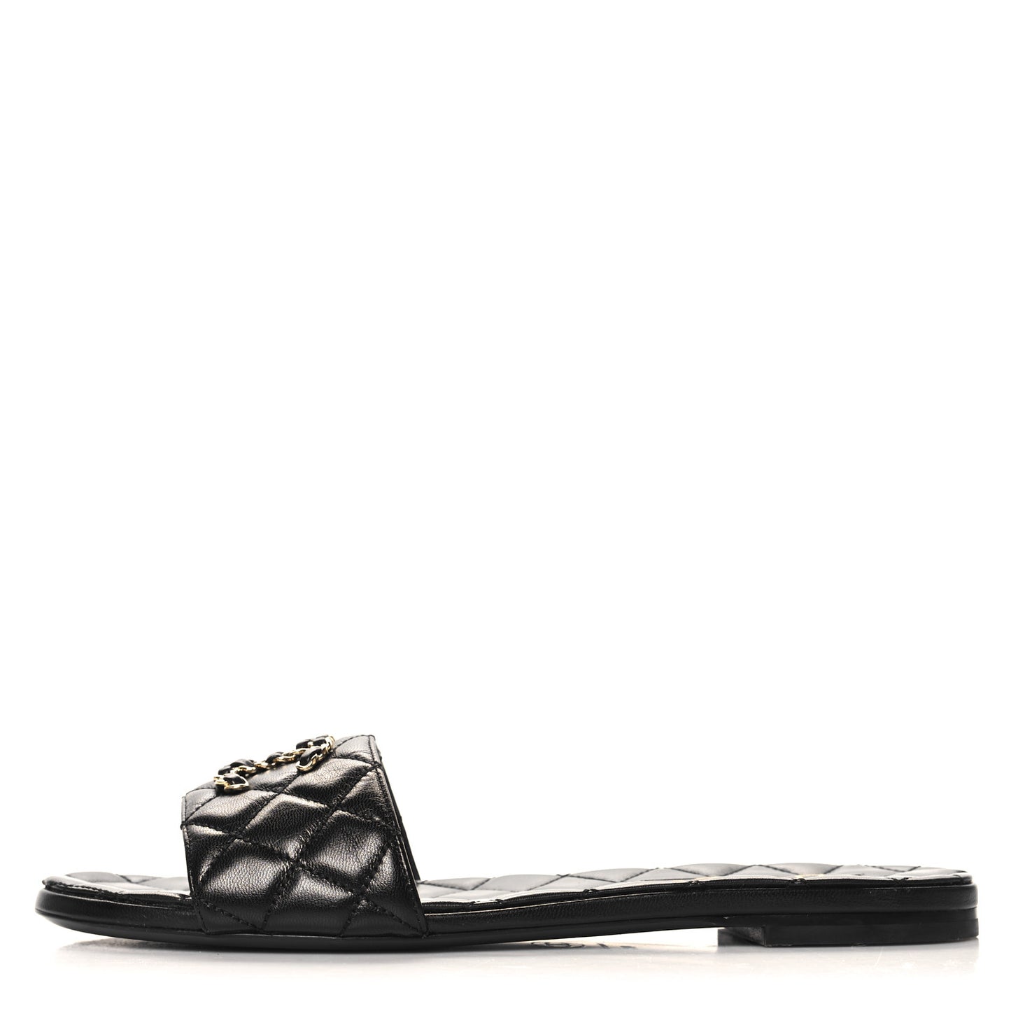 Shiny Goatskin Quilted CC Mules Sandals 40 Black