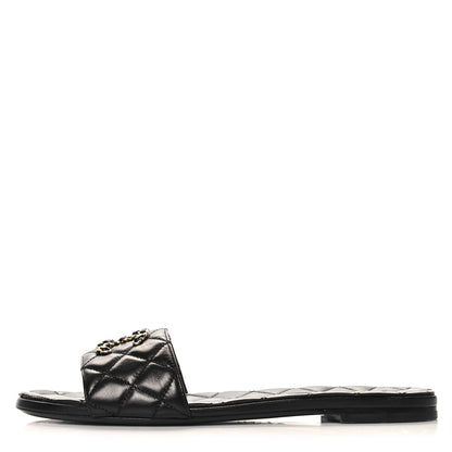 Chanel Shiny Goatskin Quilted CC Mules Sandals 40 Black 1 of 9