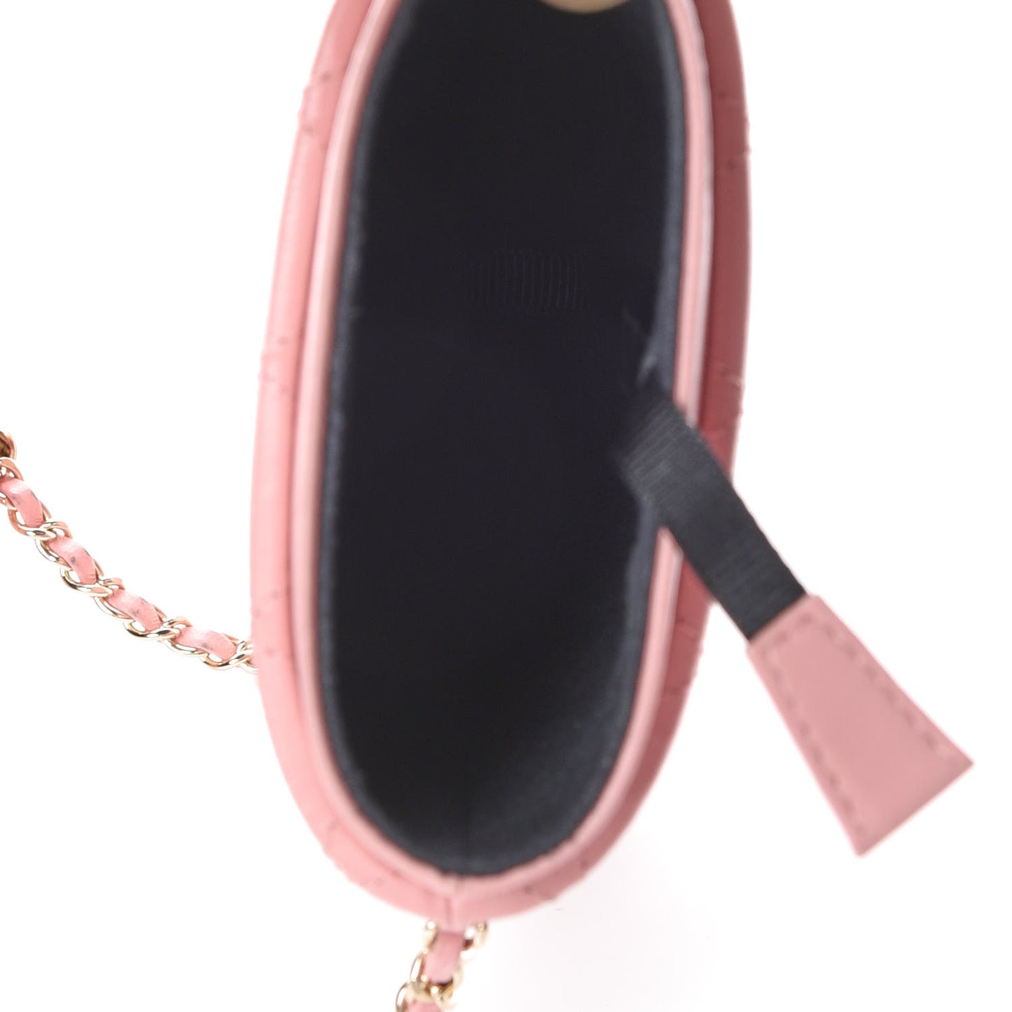 Lambskin Quilted Chain Around Phone Holder Pink
