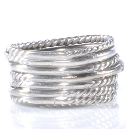 David Yurman 14k Sterling Silver Diamond Crossover Cable Ring 7 4 of 5