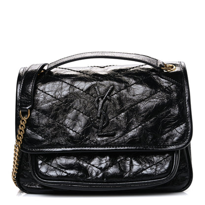 Saint Laurent Crinkled Calfskin Matelasse Monogram Baby Niki Chain Satchel Black 1 of 10
