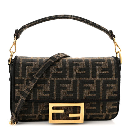 Fendi Fabric Jacquard FF 1974 Mini Baguette Tobacco Moro Black 1 of 11