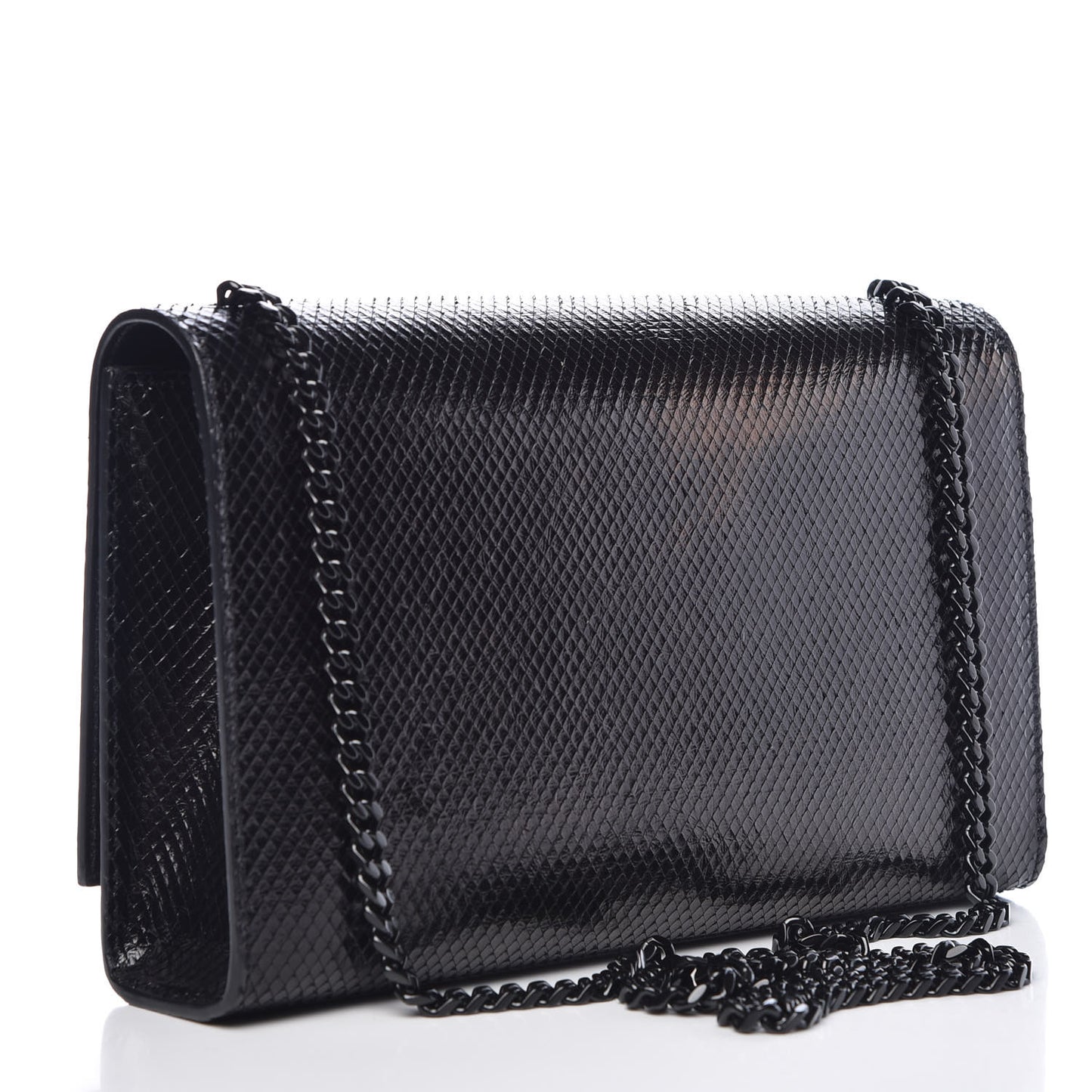 Calfskin Snakeskin Effect Medium Classic Monogram Kate Satchel Black